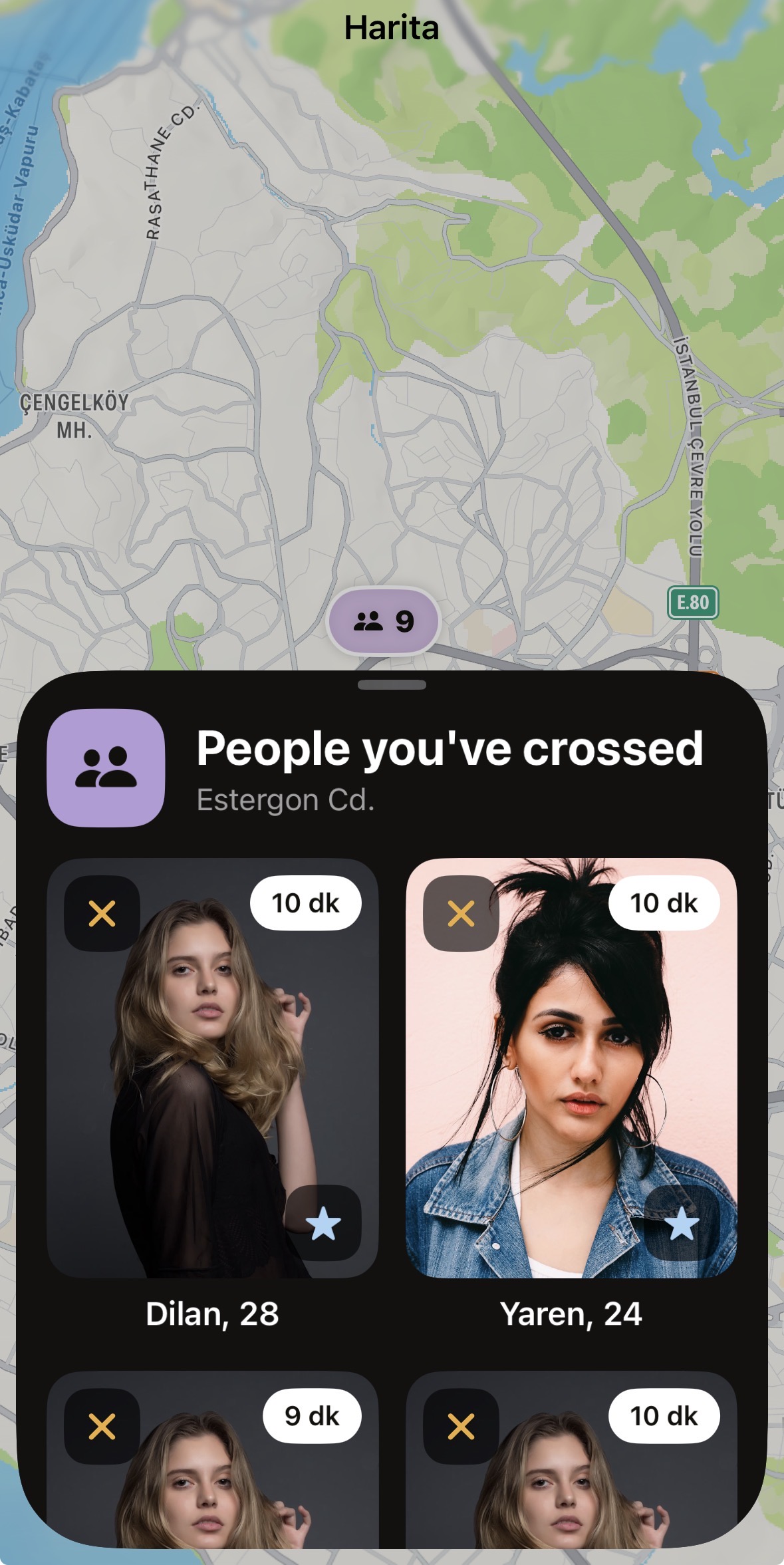 Two people crossing paths on a city street