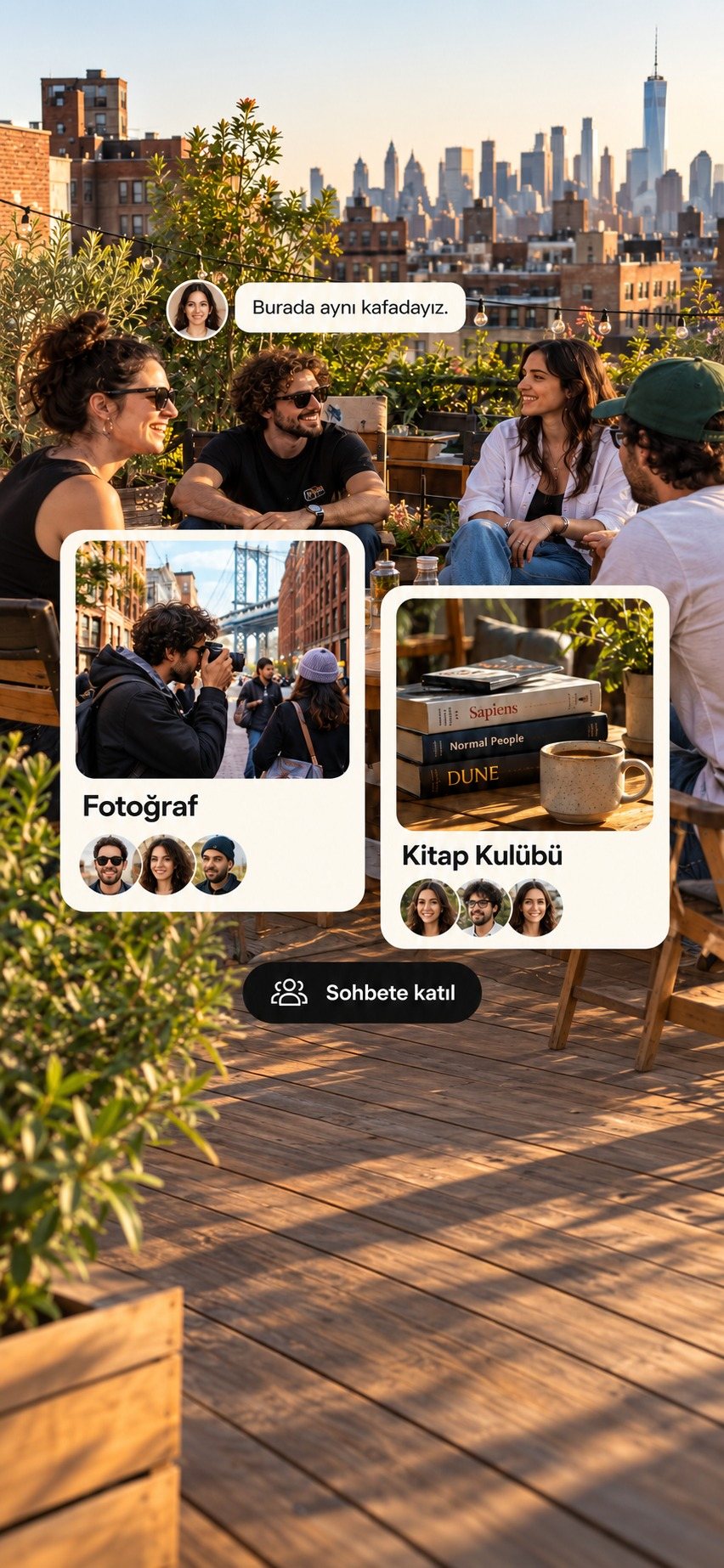 Çatı katı kafesinde arkadaşlar ve Passn topluluk kartları